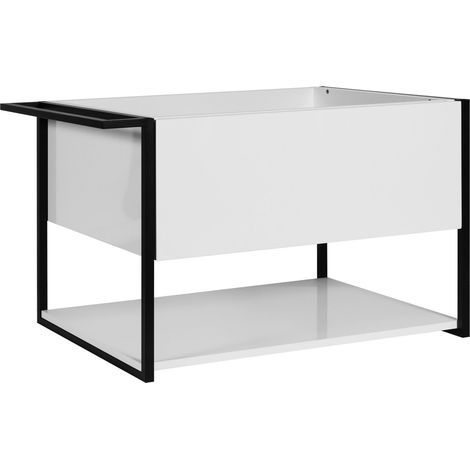 Meuble sous vasque suspendu LOV avec porte-serviettes blanc brillant et noir 80 cm (1/5)