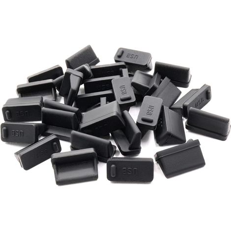 30 tapones antipolvo de silicona para puerto USB, color negro, tamaño grande (1/5)