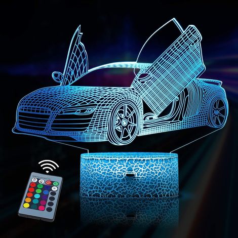 Lampe 3D - Veilleuse LED pour Voiture - 16 Couleurs - Télécommande - Décoration Chambre Enfant Adulte - Lot de 1 (1/5)