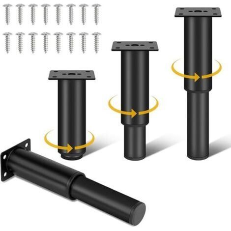 Adjustable Metal Furniture Legs (18-30 cm) – Set of 4, Perfect for Beds, Sofas, Dressers, Chairs, and Coffee Tables – Black (1/5)