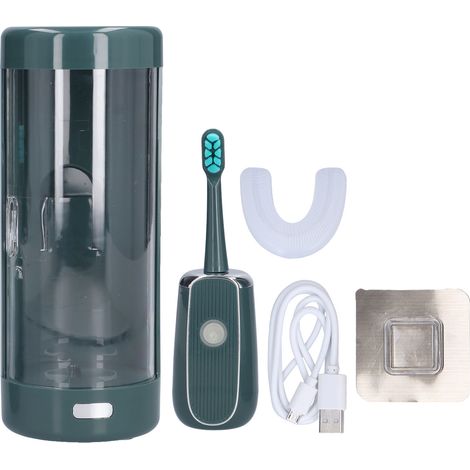 Tragbare, per USB aufladbare elektrische Zahnbürste, wasserdicht (IPX7), mit Sterilisationsetui, grün (1/5)