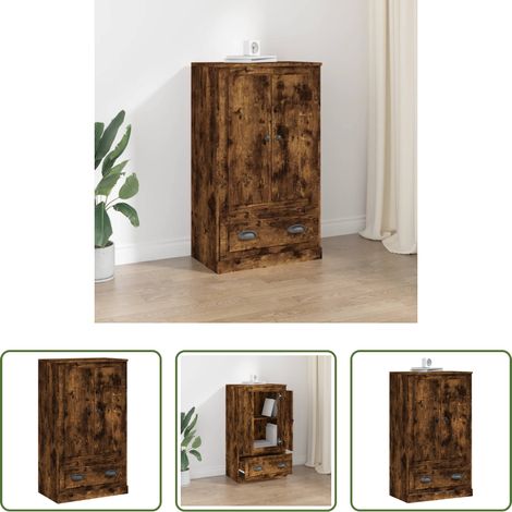 Buffet bois - Buffet haut chêne fumé 60x35,5x103,5 cm bois d'ingénierie (1/5)
