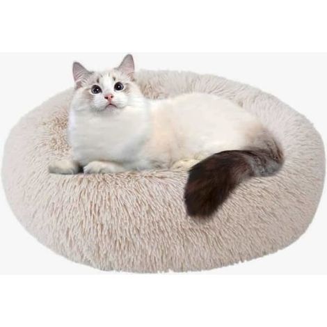 SABIR-(Diamètre : 60 cm - beige) Coussin rond et moelleux pour chien et chat - coussin doux et apaisant, lit confortable et lavable pour chien et chat (60 cm, beige) (1/4)