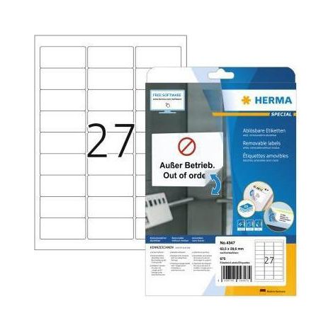 Universaletikett 63,5 x 29,6 mm (B x H) wieder ablösbar Papier weiß 675 Etik./Pack. (1/4)