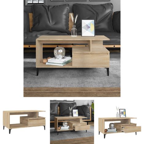 Metallbeine Couchtisch - vidaXL Couchtisch Sonoma-Eiche 90x49x45 cm Holzwerkstoff - Wohnzimmerbeistelltisch (1/5)