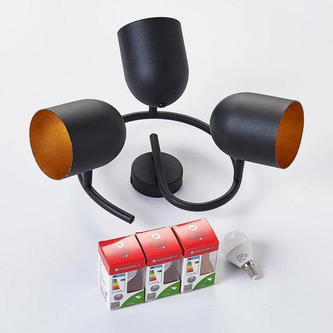 [NEUWERTIG] B-Ware Lindby Led Deckenstrahler Morik Deckenlampe Lampe 3 Flammig E14 Schwarz Gold