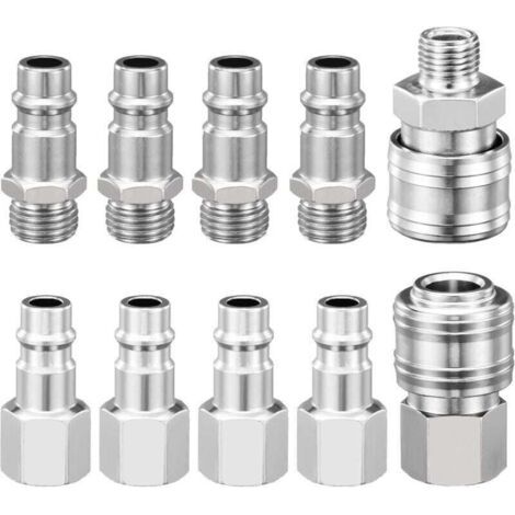 Raccord Rapide Pneumatique 1/4" BSP, 10 Pièces Embout Compresseur Air Européen, Raccord de Compresseur pour Tuyau Pneumatique