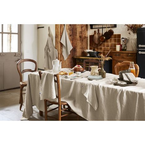 MARGAUX - Nappe Rectangulaire 170x350cm Lin Lavé Coloris Sable (1/3)