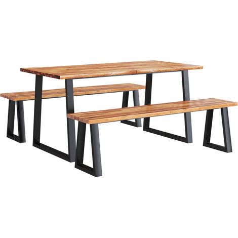 Ensemble à manger 3 pcs  Meubles de salle à manger avec bord vivant bois massif d'acacia (1/5)