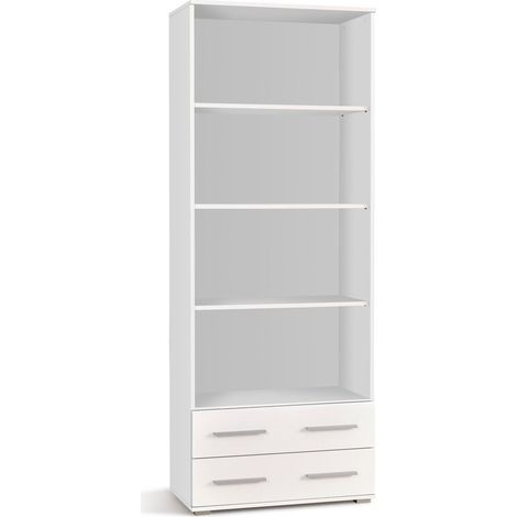 Estantería Cirveso 108, Blanco + Blanco brillante, Con cajones, Abierto, Aglomerado laminado, Número de puertas: 0, Número de cajones: 2, 200x77x40cm