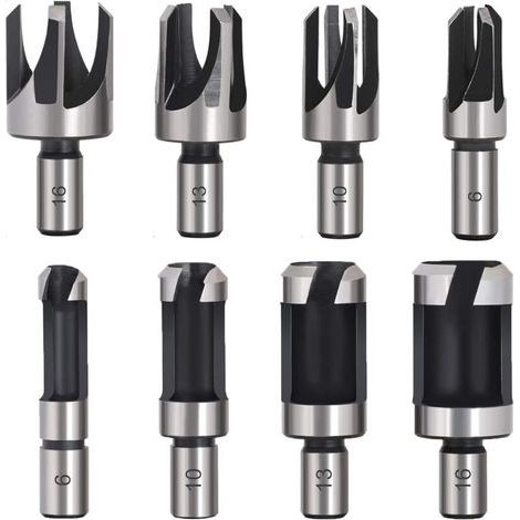 8PCS HSS Fraise à Bouchonner Bois Outil de Coupe Acier Carbone Bois Plug Perceuse Ensemble en Bois Conique de Griffe Mèche à Bouchon Bois Wood Plug Cutter Drill Bits 6mm/10mm/13mm/16mm