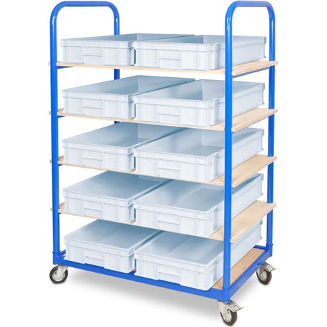 BRB Etagenwagen mit 5 Ebenen, BxTxH 1050x500x1450 mm, bestückt mit 10 Euroboxen BxTxH 600x400x120 mm (weiß) (1/2)