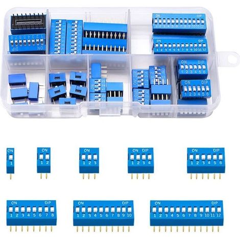 40PCS 1 2 3 4 6 8 10 12 Pin Double Row DIP Switch, 2.54mm On Off Slide Type Switch, for Circuit Breadboards PCB (Blue) (1/5)