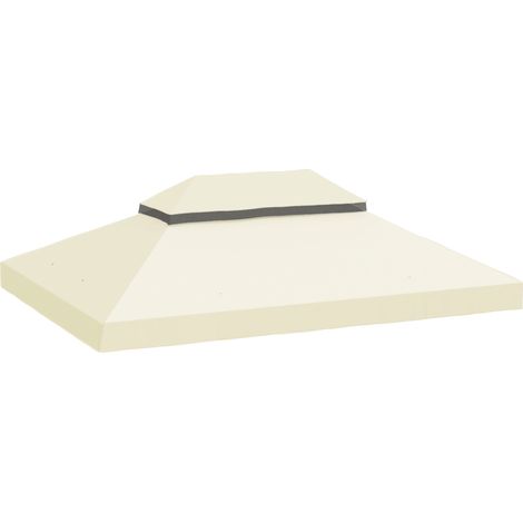 Copertura per Gazebo da Giardino 400x 300 cm a 2 Livelli in Tessuto Oxford 600D con Fori di Drenaggio Bianco Crema (1/5)