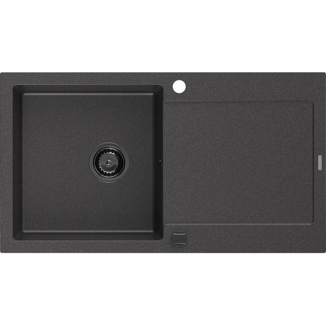Mexen Leo lavello in granito 1 vasca con sgocciolatoio 900 x 500 mm, nero maculato, sifone nero - 6501901010-76-B (1/5)