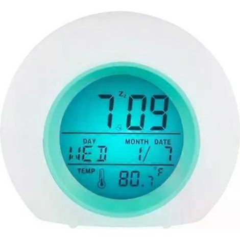 Réveil lumineux rond à couleurs dégradées, calendrier perpétuel (1/5)