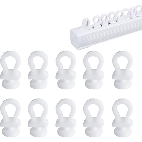 Lot de 100 crochets de rideaux pour rails, glisseurs de rideaux de 10 mm, rouleaux de rideaux en plastique blanc (1/3)