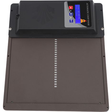 Ouvre-porte automatique solaire USB pour poulailler avec minuterie programmable, affichage LED, 3 modes d'alimentation, ouverture horizontale, marron (1/5)