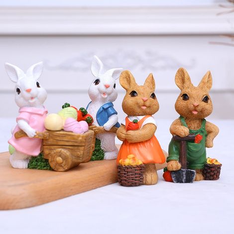 Statue Lapin De Pâques - Couple En Résine - 9 x 5 x 5 cm - Décoration Printanière Pour Intérieur Bureau Étagère - 2 Pièces (1/5)