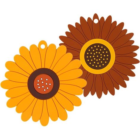 Lot de 2 dessous de plat en PVC, forme tournesol, jaune (1/5)