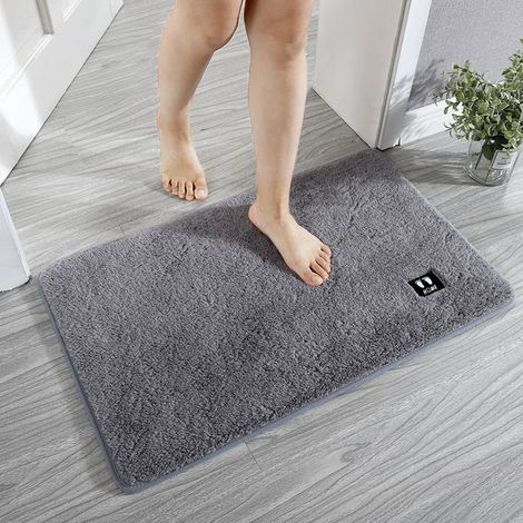 Tapis antidérapant, 50 x 80 cm, tapis de douche antidérapant, lavable en machine, doux au toucher, gris