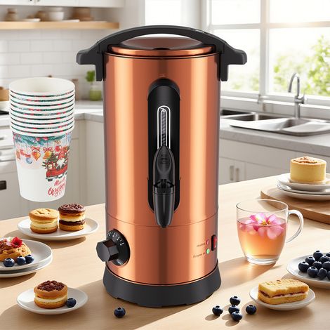 Jiubiaz Distributore di bevande calde 8 L, 1500 W, serbatoio inox 304, termostato, mantenimento caldo, rubinetto e vaschetta (1/5)