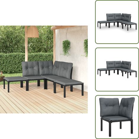 5-tlg. Garten-Lounge-Set Schwarz und Grau Poly Rattan - Gartengeräte - Gartenmöbel - Loungesessel - Outdoor Möbel - Rattanmöbel