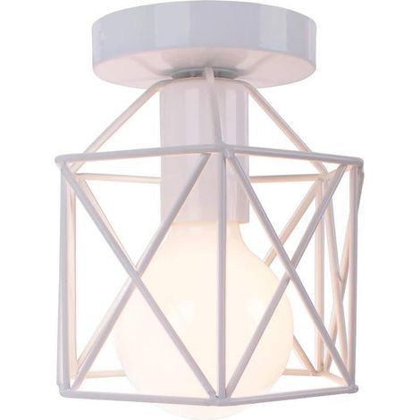 Retro Plafonnier Industrielle en Métal Carré Fer, Suspension Cage Cube Luminaire E27 pour Salon Chambre Café Bar Restaurent Entrée Couloir (Blanc) (1/4)