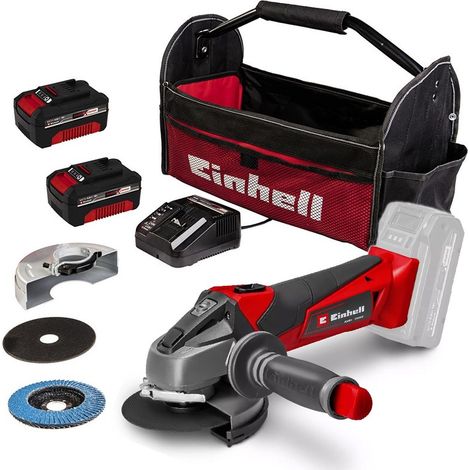 Einhell 18v 115mm Angle Grinder Cordless + Tote Bag + 2 Discs + 2X 4ah PXC Batts