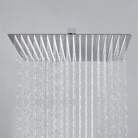 JOHO Pommeau de douche pluie carré 40x40 cm, tête de douche XXL en inox SUS304 avec buses silicone anti-calcaire, chromée (1/5)