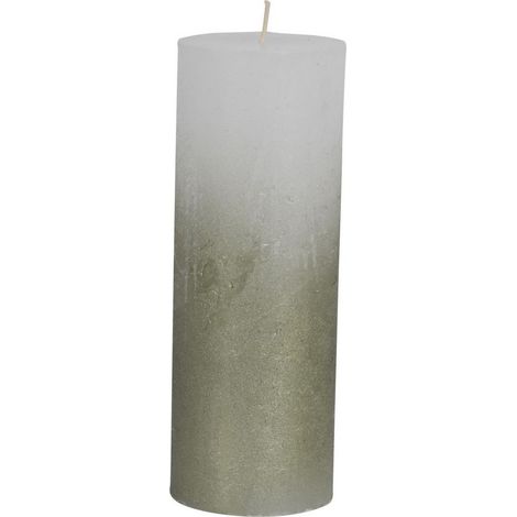 Pillar Candle With Metallic Ombre Base - Paraffin - L7 x W7 x H19 cm - Olive Green/White