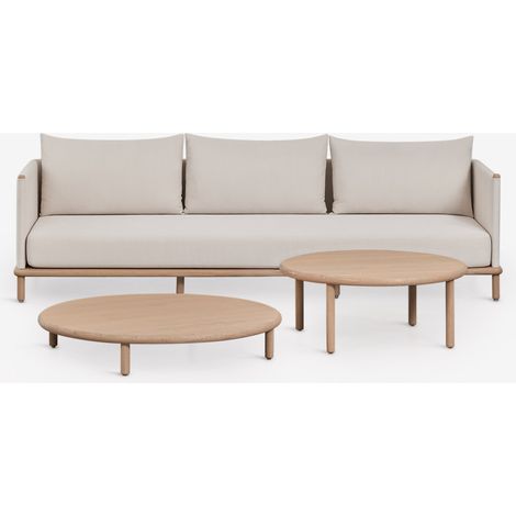SKLUM Gartenset mit 3-Sitzer-Sofa und 2 runden Couchtischen aus Akazienholz Olivia Helles Akazienbraun Helles Akazienbraun