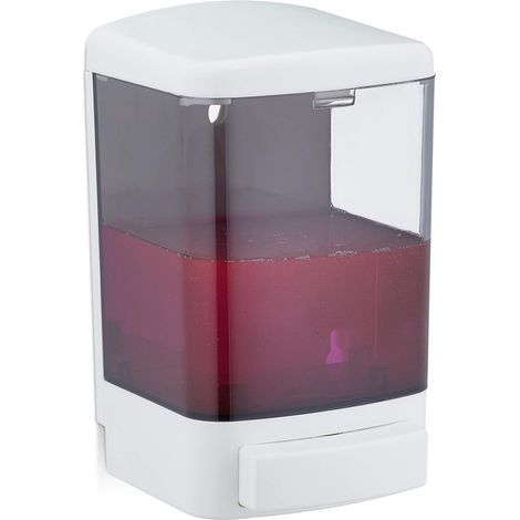 Wall-mounted soap dispenser, 1000 ml, refillable, push-button, for bathroom and kitchen, white and black (1/5)