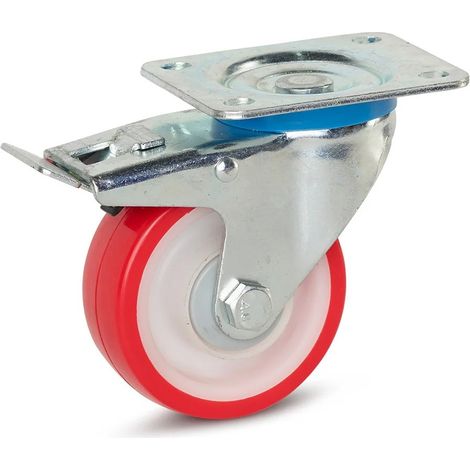 Roulette pivotante freinée - MESO - PU - Platine - 100mm - 180kg