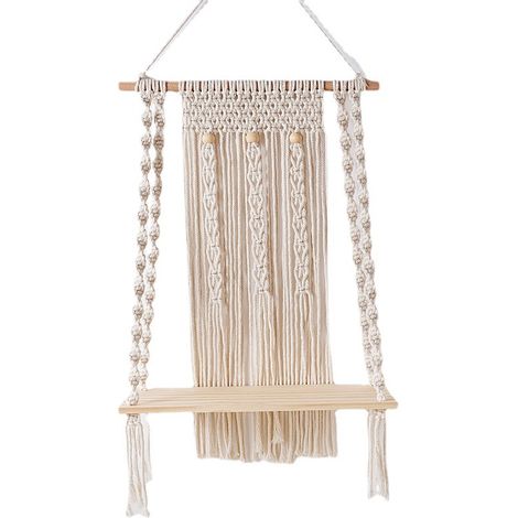Mur de macrame bohème suspendu la main de tapisserie avec étagère en bois (1/5)