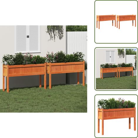 Pflanzkübel mit Beinen 2 Stk. Wachsbraun Massivholz Kiefer - Holzpflanze - Kiefernholzk Planter - Balkonpflanzen - Gartendeko - Kübeln Set (1/5)