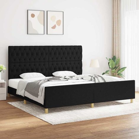Estructura de cama con cabecero de tela negro 200x200 cm (1/5)