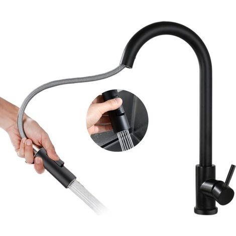 Robinet Cuisine avec Douchette, Mitigeur Cuisine avec Bec pivotant à 360°, 2 Modes de Pulvérisation, Acier Inoxydable Robinet pour éviers de Cuisine à 1 trou (1/5)