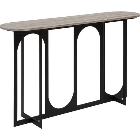 Table d'appoint Console métal et MDF effet marbre - Longueur 140 x largeur 34 x Hauteur 79,5 cm (1/4)