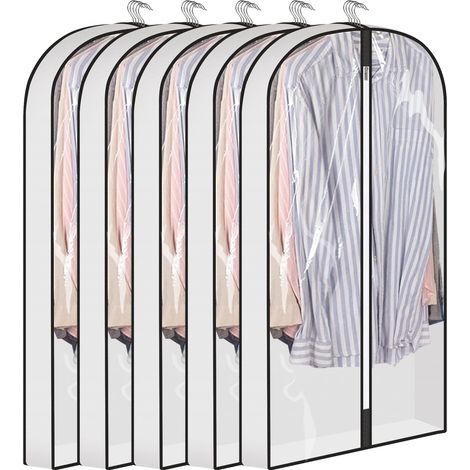 Lot de 5 housses de vêtements de qualité supérieure, 100 x 57 x 8,6 cm, transparentes,avec fermeture éclair, pour chemises, costume, veste, manteaux (1/5)