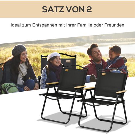 Chaises de camping pliantes en acier aspect bois noir, 2 unités, chaises de plage (1/4)