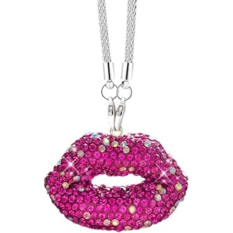 Accessoires auto lèvres brillantes et tendance Pendentif miroir de voiture bling-bling pour porte, mariage, salon, Saint-Valentin (1/5)