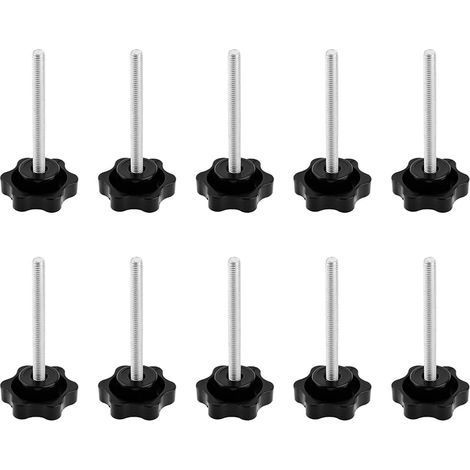 10 Pièces Bouton de Serrage M6 x 60 mm Vis à Tête Étoilée Bouton Moleté à Filetage Noir, Vis à Oreilles Galvanisés, pour Tour de Machines Mécanique (1/5)
