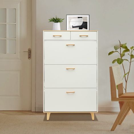 Étagère à chaussures étroite à 3 niveaux avec 2 tiroirs - 80x24x135 cm - Meuble de rangement amovible pour chaussures indépendantes - Pour couloir, entrée et salon (1/5)