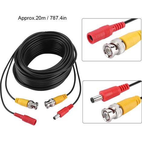 Câble d'extension vidéo BNC 2.1mm DC 20 mètres pour caméra de surveillance, usage intérieur et extérieur (1/5)