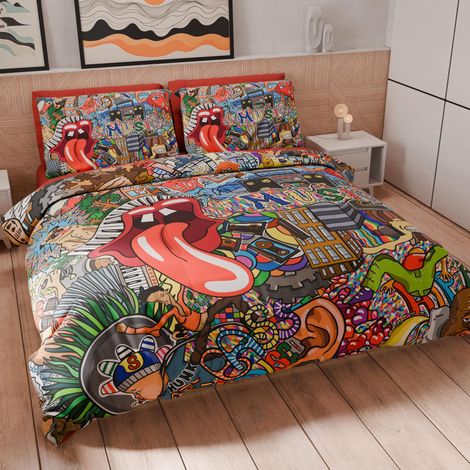 Housse de Couette 1 Place Maxi 155x220 cm 1 Taie 80x80 cm Incluse, Parure en Microfibre Imprimée Murales (1/5)