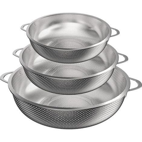 Juego de 3 coladores de cocina de acero inoxidable microporoso con asas (20/23/29 cm) (1/5)