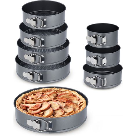 Relaxdays Set of 8 Springform Pans, Round Baking Forms, Diameters: 14-28 cm, Stainless Steel, Non-stick Coat, Anthracite