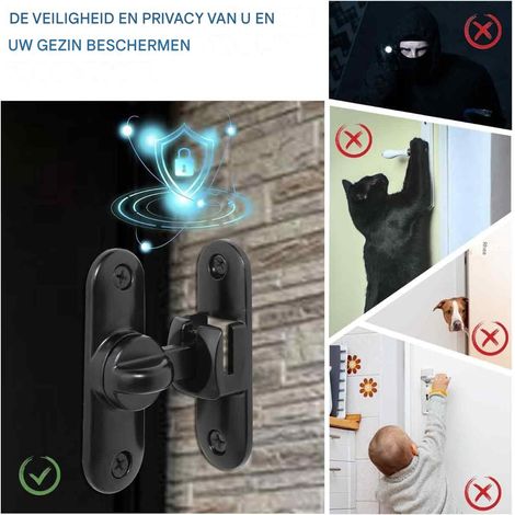 Serrure de porte coulissante - Serrure de porte coulissante - Pivotement à 90° pour plus d'intimité et de sécurité - 1 pièce - Pour surfaces en bois et plates - Noir (1/5)