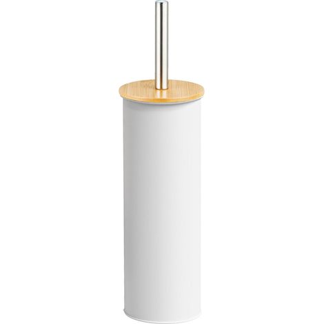 Porte-Brosse WC Naturline - Ø95 x 380 mm - Acier et Bambou - Couleur Blanche - Brosse de Toilette Résistante et Élégante - Design Naturel Qui s’Adapte à Tous Les Styles de Salle de Bain (1/5)
